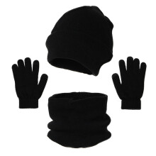 Women's Winter Hat Scarf Gloves Set, Warm Knit Accessories, Acrylic Beanie and Scarf, Cold Weather Essentials, Matching Winter Set Black