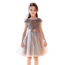 Girls Elegant Grey Princess Gown for Piano Recital Pageant