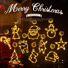Christmas Window Curtain Lights with Snowflakes, Santa, Star—Bright LED String Lights with Suction Cups for Indoor Decor, Compatible with Standard
