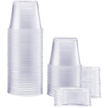 5.5 oz Clear Disposable Portion Cups with Lids – Soufflé & Jello Shot Containers, Salad Dressing Cups – Compatible with Comfy Package