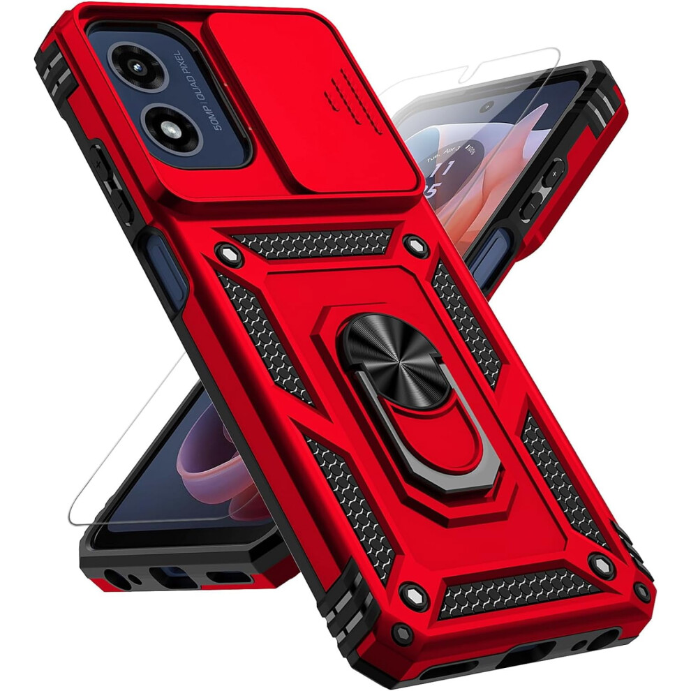 Motorola Moto G 5G 2024 Case With Slide Camera Cover, Hd Screen Protector, Military Drop Tested, Magnetic Ring & Kickstand Â Red 9085618847583