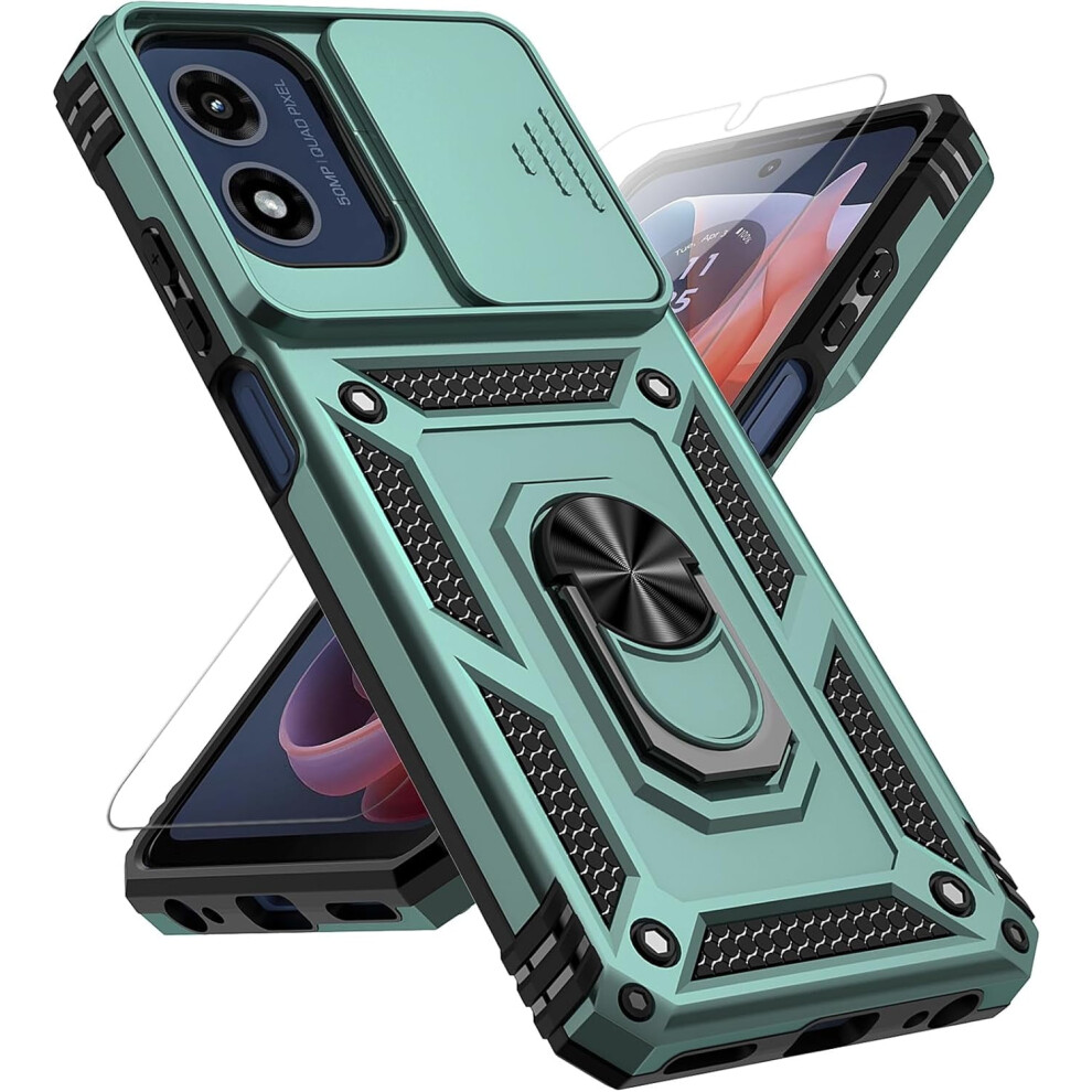 Motorola Moto G 5G 2024 Case With Slide Camera Cover, Hd Screen Protector, Military Drop Tested, Magnetic Ring & Kickstand Â Dark Green 9399596666228