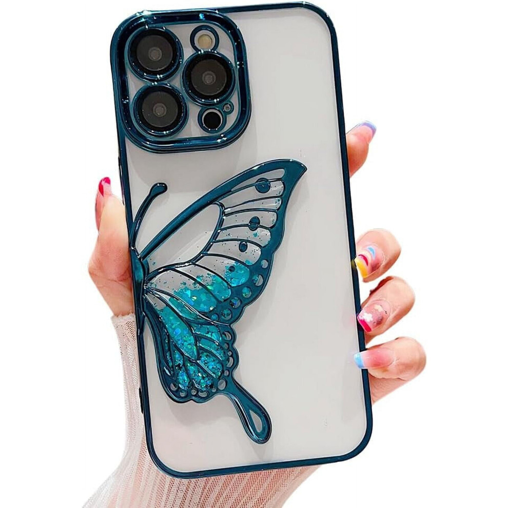 Glitter Electroplated Butterfly Liquid Sand Iphone Case Â Soft Shockproof, Clear Lens Protection, (Compatible With Iphone 14) Green 9085618847828