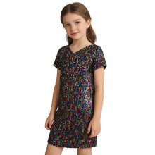 AWZXDE Girls Sequin Party Dress with Short Sleeves & Tutu Skirt – Stage Dance Recital Wear for Kids, Compatible with Kids' Events