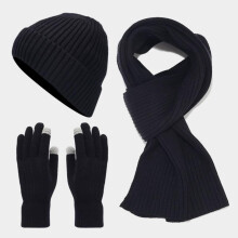 Women's 3-Piece Winter Knit Set: Fleece-Lined Beanie, Scarf & Gloves – Warm Ski Hat Gift Set, Black