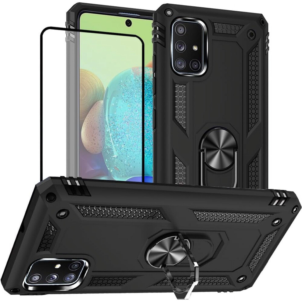 Compatible With Samsung A71 5G Case + Screen Protector, Military-Grade Protective Case With Ring (Black) Black 9085618848092
