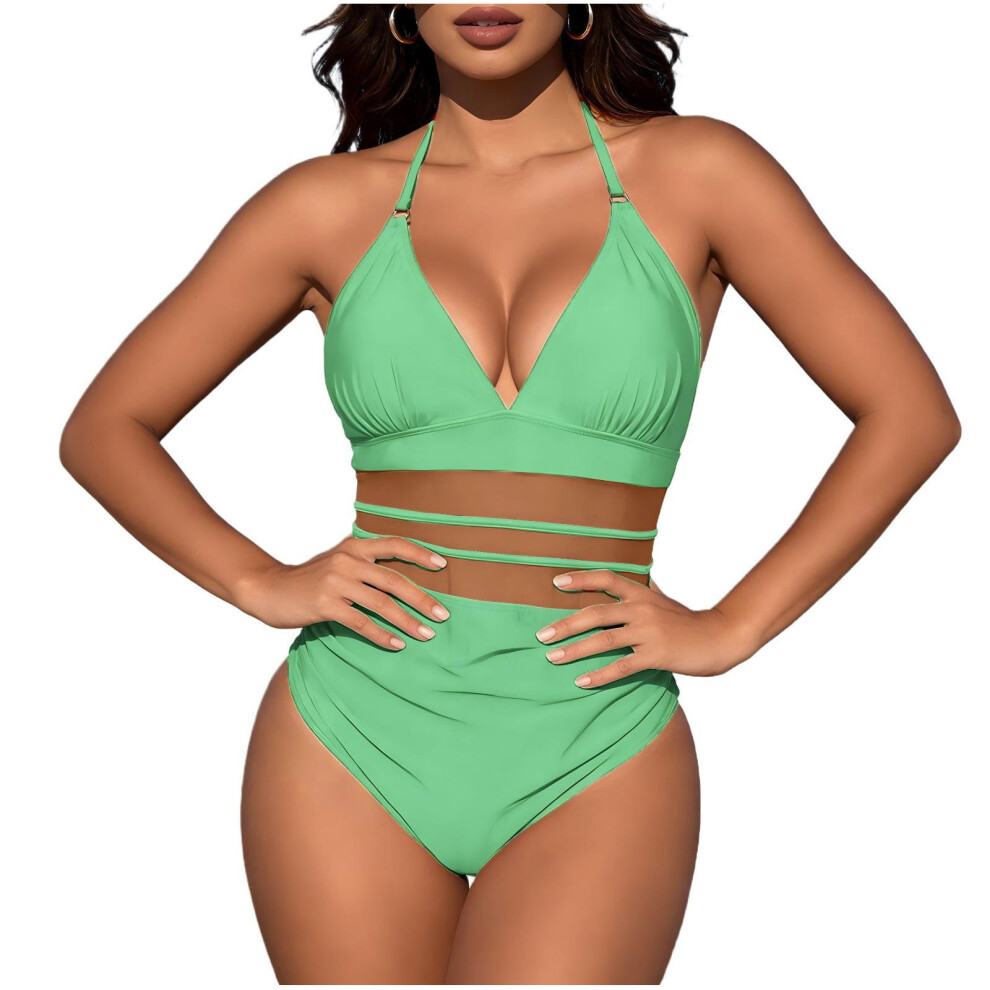 Tummy Control Swimsuits for Women Slimming One Piece Bathing Suit Retro Ruched Push Up Halter String Padded Swimwear
