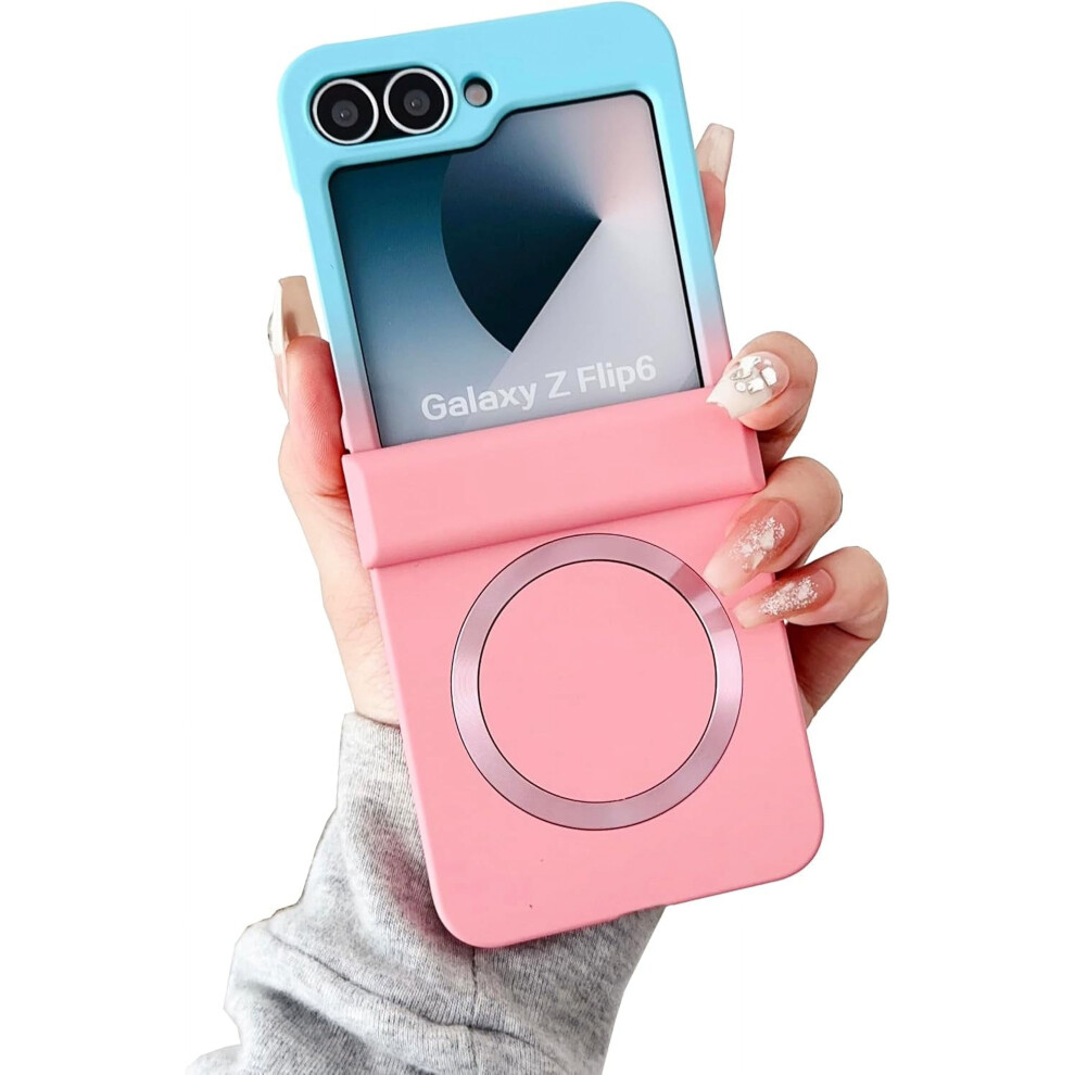 Magnetic Case For Samsung Galaxy Z Flip 6 Â Hinge Protection, Luxury Gradient, Magsafe Compatible, Anti-Scratch, Shockproof, & Blue/Pink 9085618846722