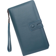 Portafoglio da polso da donna in pelle con protezione RFID, organizer e porta assegni (blu)