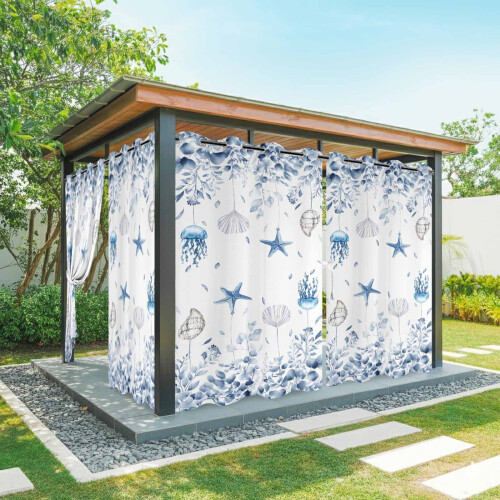 Κουρτίνες Blue Ocean Grommet, 54x84 ίντσες, αδιάβροχες, κουρτίνες για μπαλκόνι και κιόσκι,