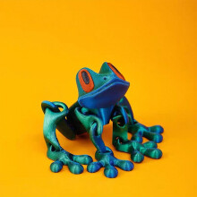3D Printed Magnetic Articulated Frog Toy, Refrigerator Car Decoration, Medium 3 inch, Blue-Green Multicolor Gradient (with Magnet)