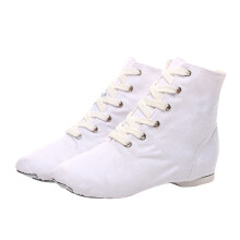 Lace-Up Jazz Shoes for Girls Ankle Canvas Dance Ballet Boots Soft Leather Split Sole Dancing Gymnastics Flats White