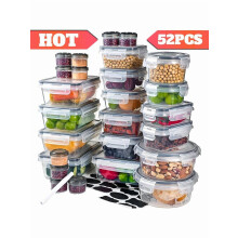 Conjunto de 52 peças de recipientes herméticos para alimentos, livres de BPA e à prova de vazamentos, ideais para preparar refeições.