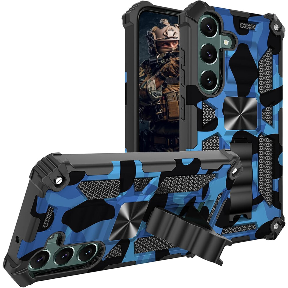Camouflage Case For Compatible With Samsung Galaxy A15 5G Â Magnetic Kickstand, Military-Grade Shockproof Protection, Mc- Blue 9181073377419
