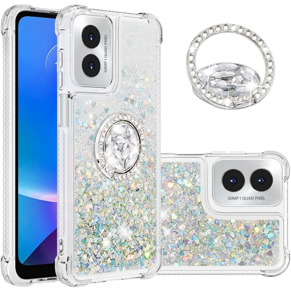 Compatible With Motorola G Play 4G 2024 Â Glitter Liquid Clear Bling Case With Floating Sparkle, Ring Kickstand & Tpu Design 9181073377181