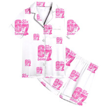 Conjunto de duas peças para meninas, em cetim de seda, com blusa de manga curta e shorts, ideal para usar em casa, tamanhos de 2 a 13 anos. Perfeito