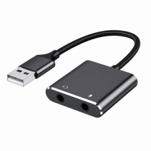 USB Audio Adapter External Stereo Sound Card with 3.5mm Headphone Microphone Port Suitable for PC Mobile Phone Laptop