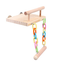 Vogelkauspielzeug mit Ständer und Sitzstange, beiges kleines Vogelspielzeug aus Holz, 1 Stück