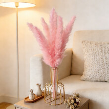 8 Pcs Bunny Tails Dried Flower s Faux Pampas Grass Boho Decor With Wedding Home Table Vase(Pink-8pc-With 1pc Vase)