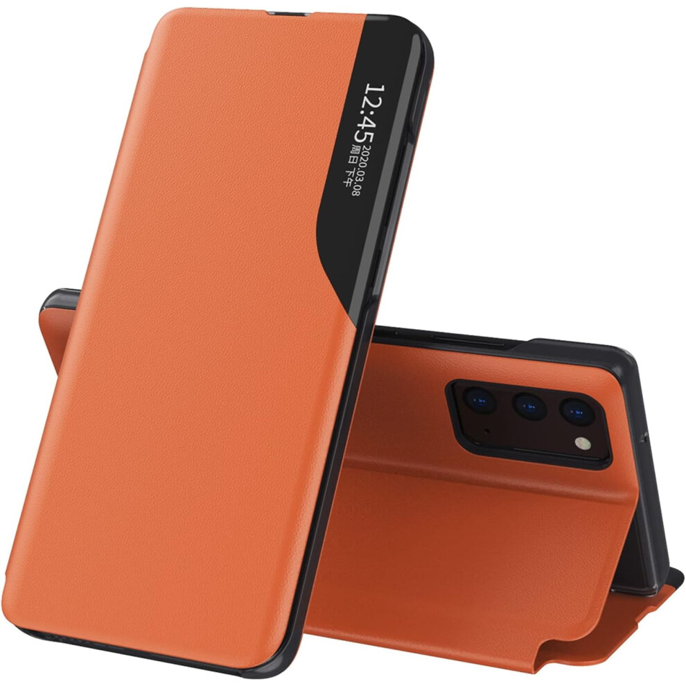 Clear View Leather Flip Case With Kickstand For Compatible With Samsung Galaxy Note 20 Â Magnetic, Shockproof, Orange 9181073378935