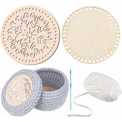 Crochet basket bottom kit natural wood base with 4mm hook
