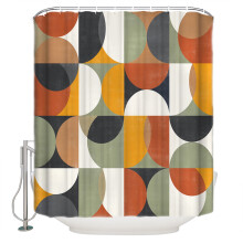 Duschvorhang im Mid-Century-Modern-Stil, 152 x 183 cm, abstraktes geometrisches Halbkreismuster, grün, wasserdicht und waschbar, inklusive 12 Haken