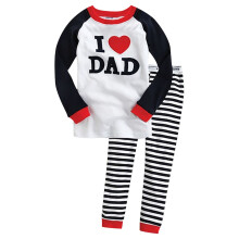 Småbørn Baby Drenge Piger Pyjamas Børn Tegneserie2PCS Pyjamas Langærmet Bogstaver Print Nattøj Tøj Striber Bukser Sæt Nattøj