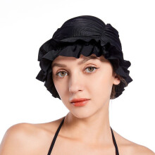 Pleated Cloth Swim Cap for Women with Elastic Anti-Slip