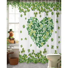 Cortina de ducha para el Día de San Patricio, 72"x72", tréboles y corazón verdes retro, impermeable, lavable, incluye 12 ganchos.