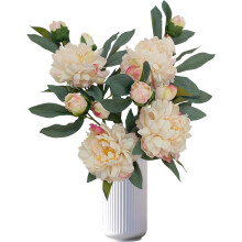Kunstmatige witte pioenrozen, 4 stuks zijden pioenrozen met stelen, realistische uitstraling, pioenrozenstruik voor decoratie (4, wit)