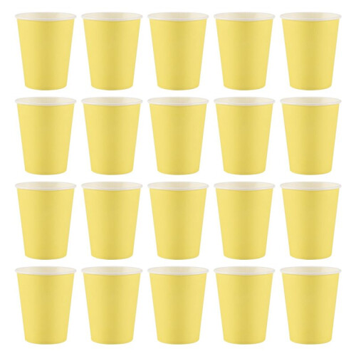 20 Paper Cups (9oz) - Plain Solid Colours Birthday Party Tableware Catering(yellow)