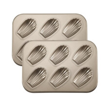 2 Pack Madeleine Mold Cake Pan, Non-Stick Heavy Duty Shell Madeline Bakeware for Oven Baking (Gold)