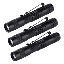 3x ficklampa med penna, superliten mini AAA XPE-R3LED-lampa, bältesklämma, 3x liten mini-ficklampa, svart