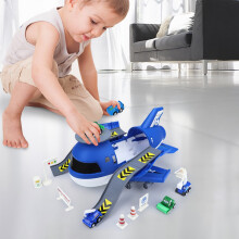 Speelgoedset met vrachtvliegtuig, 4 auto's met wrijvingsaandrijving en 11 accessoires – Educatieve, duurzame speelset voor kinderen – Compatibel