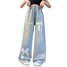 Girls Baggy Jeans Wide Leg Denim Pants with Elastic Waist