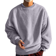 Sweat-shirt homme duveteux à manches longues, style sport, couleur unie, idéal pour l'automne, coupe ample et confortable.