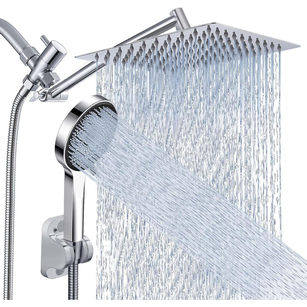 10" Adjustable High Rainfall Shower Combo With Handheld, Extension Arm & 60" Hose 9422877944811