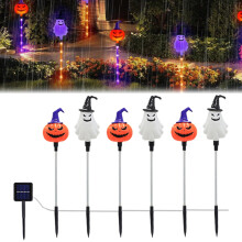 Lot de 6 lampes solaires de jardin, 8 modes d'éclairage, décorations d'Halloween extérieures avec citrouilles Jack O'Lantern, fantômes, violet et