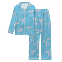Dampyjamas med rosetttryck: Långärmad topp med knappar och byxor med resår i midjan, 2-delat loungewear – Kompatibelt med alla hjärtans dag