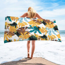 Sneldrogende microvezel strandhanddoek, 76 x 152 cm, zacht en lichtgewicht, met eucalyptusbladmotief – geschikt voor resorts, yoga en picknicks.