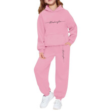 AWZXDE Children Letter Print Hooded Sweatshirt No Drawstring For Casual Outdoor Wear Girls Clothes Ages 2 To 14 Pink,2-3 Years