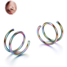 2 Pcs Softened 316L Stainless Steel Double Hoop Nose Ring for Single Piercing 22G 20G 18G Bendable Twist Spiral Nose Rings Hoops for Women 8mm 10 mm