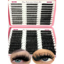 570 ks řasových shluků, D-Curl, umělý norek, 0,07 mm, 10-18 mm, různá délka, 30D-100D, přírodní měkké