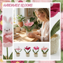 Décoration de Pâques lapin tulipe tricotée à la main fleur rose au crochet