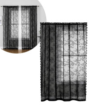 Lace Sheer Curtains Long Elegant Floral Design Princess Style Ruffled Edges Victorian Living Room Drapes Pair W55 x L72
