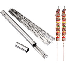 Stainless Steel Skewer Set with Grill Fork & Storage Box – Easy-Clean BBQ Skewers for Meat/Veg, Compatible with Outdoor Cooking