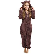 Lányok polár kapucnis romper jumpsuit puha, kényelmes fülekkel, puha, meleg téli pizsama jelmez kisgyermekeknek