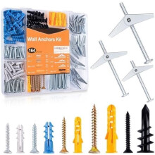 Drywall Anchors Assortment Kit: Self-Drilling, Heavy-Duty Toggle, Metal/Plastic Anchors & Screws, 164-Piece for Pictures, Art, Ceiling – Compatible