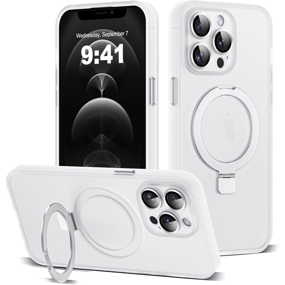 Iphone 12 Pro Max Case With Magnetic Ring Stand, Full Lens Protection, Magsafe Compatible, Military-Grade Matte Translucent 9085618415560