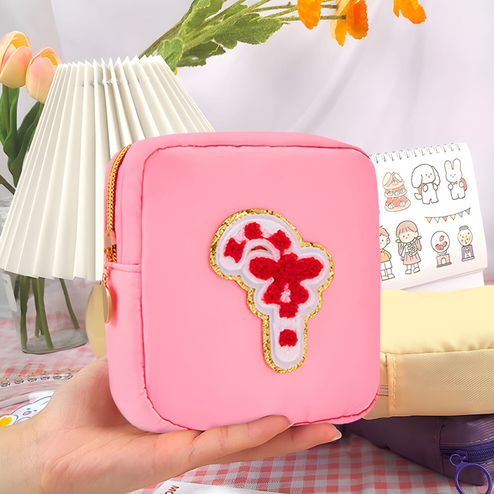 Preppy Patch Makeup Bag, Waterproof Travel Toiletry Organizer, Small Nylon Coin Purse â Christmas Theme for Women & Girls, Compatible with Xmas